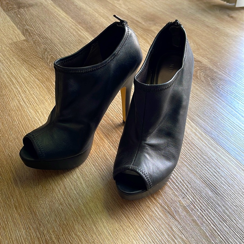 Peep toe black ankle boots